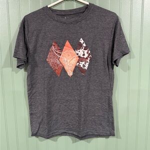 SHEIN Charcoal Tee with Orange and Brown Graphic